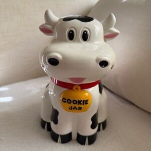 Vintage Kids Cow Cookie Jar Toy - White and Black 10” faint moo